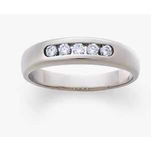 5 diamond band ring, 18 k White Gold, James Avery ring, size 6